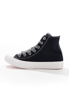 Converse Chuck Taylor All Star Hi sneakers in black with gingham laces